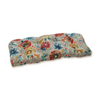 Pillow Perfect Floral Indoor/Outdoor Wicker Sofa Setee Swing Cushion Tufted, Weather, And Fade Resistant, 19' X 44', Tan/Blue