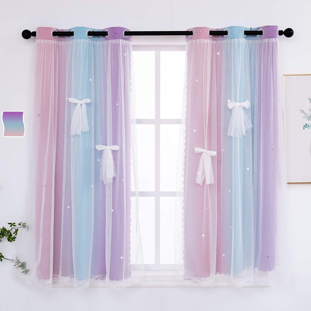 Yancorp Curtains For Girls Bedroom Kids Room Curtain Colorful Window Nursery Curtain 63 Inches Length Room Darkening Grommet 2 L