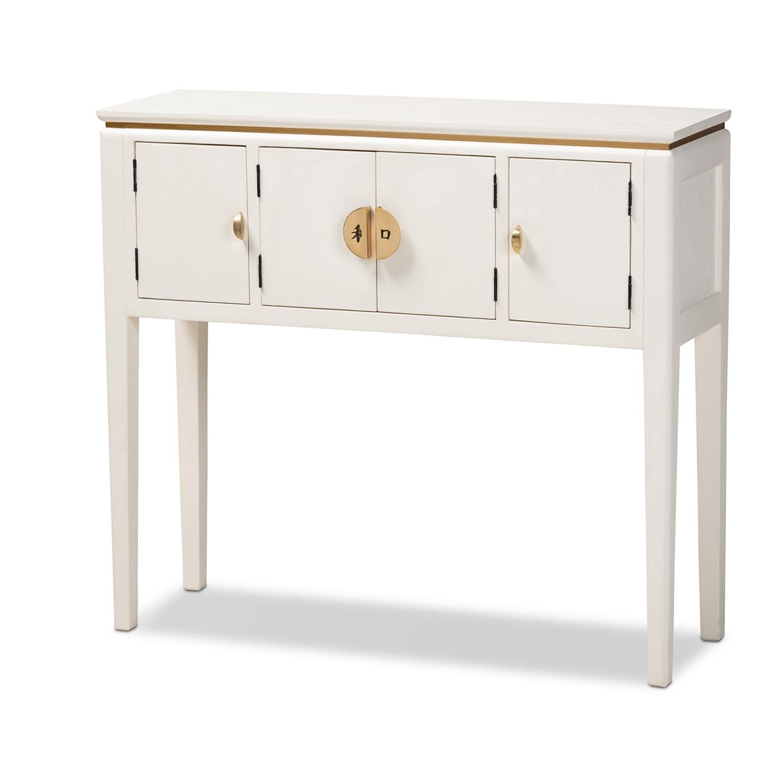 Baxton Studio Aiko Classic and Traditional Japanese-Inspired Off-White Finished 4-Door Wood Console Table