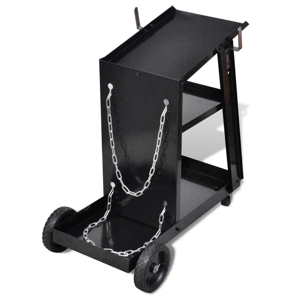Welding Cart Black with 3 Shelves Workshop Organizer