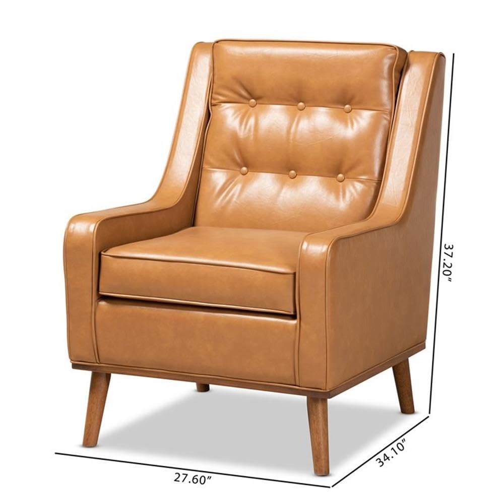 Baxton Studio Daley Modern and Contemporary Tan Faux Leather Upholstered and Walnut Brown Finished Wood Lounge Armchair