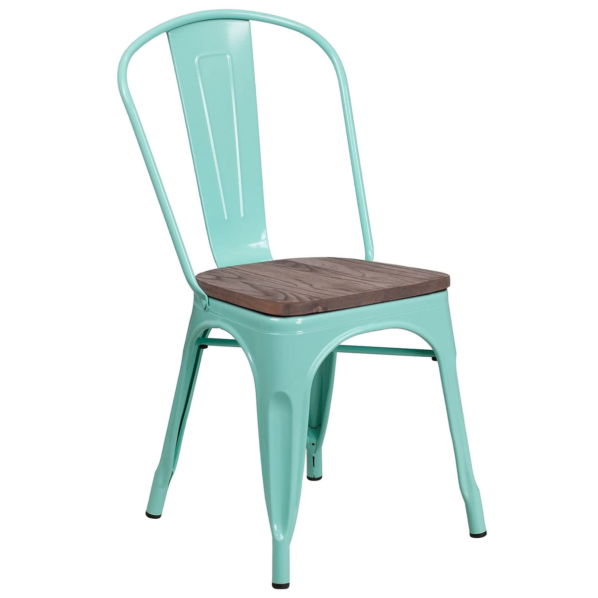 Flash Furniture Tenley Mint Green Metal Stackable Chair with Wood Seat