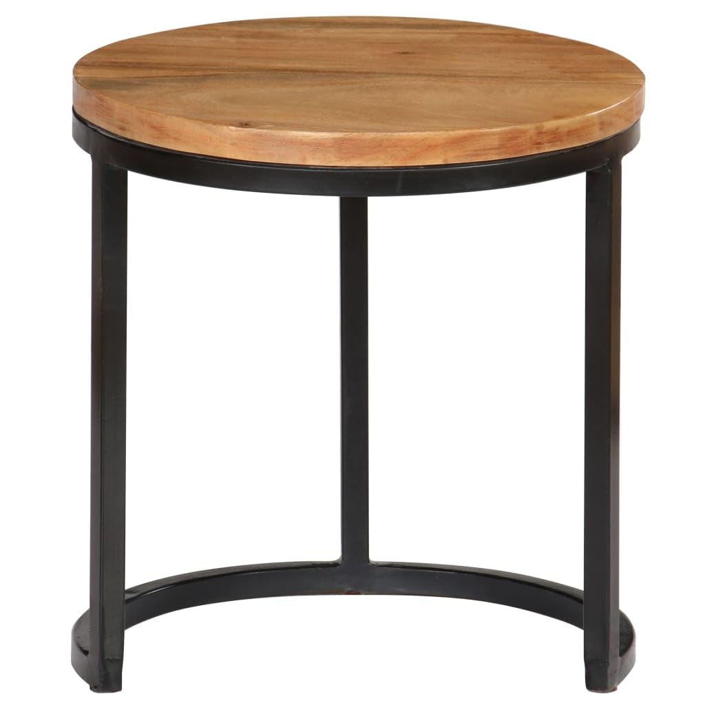 vidaXL Solid Acacia Wood Coffee Table Set with Sheesham Finish - Fully Assembled 3-Piece Nesting End Tables - Industrial Style Steel Frame Side Tables