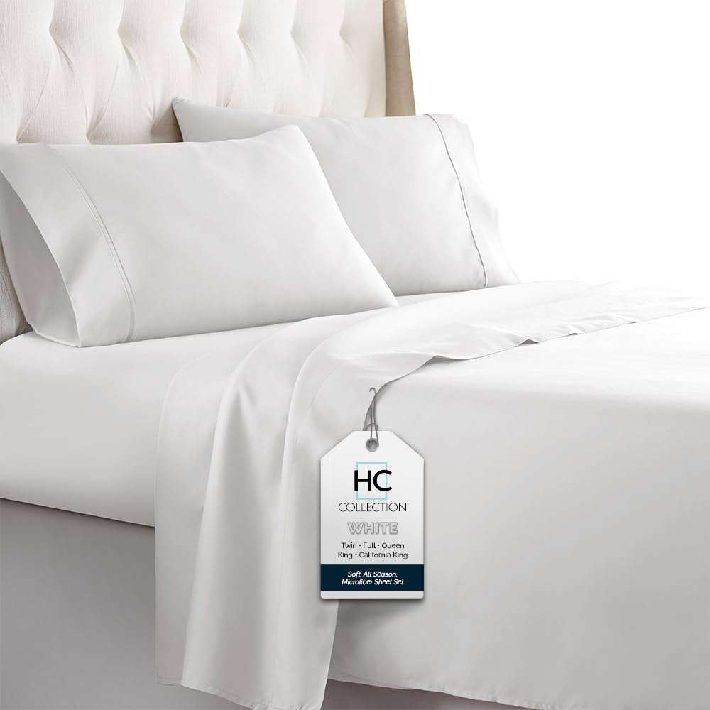 Hc Collection California King Sheet Sets, 4 Pc Bed Sheets & Pillowcases Set - Machine Washable For Easy Care - Soft & Breathable