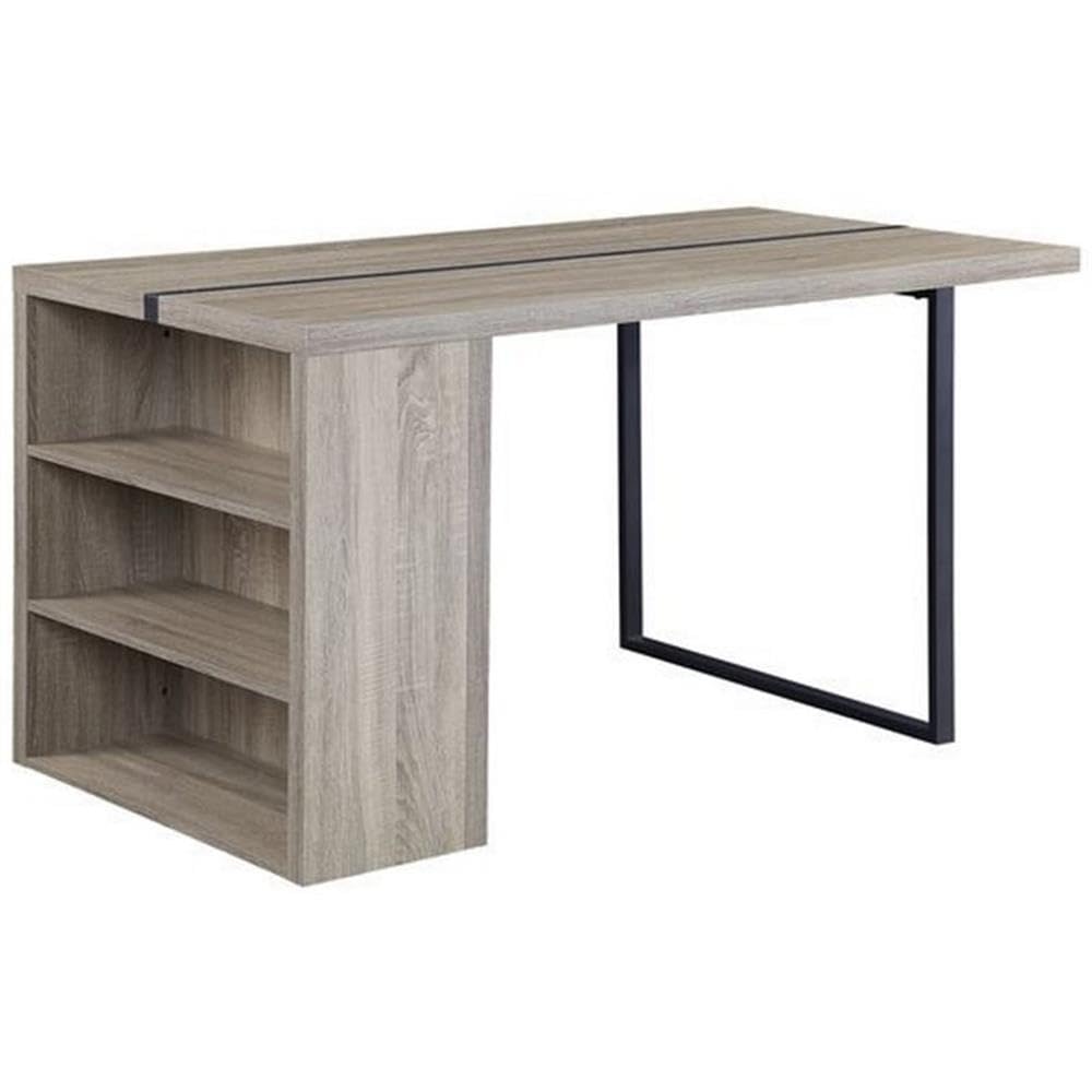 Acme Patwin Wooden Dining Table with Storage Base in Gray Oak and Black