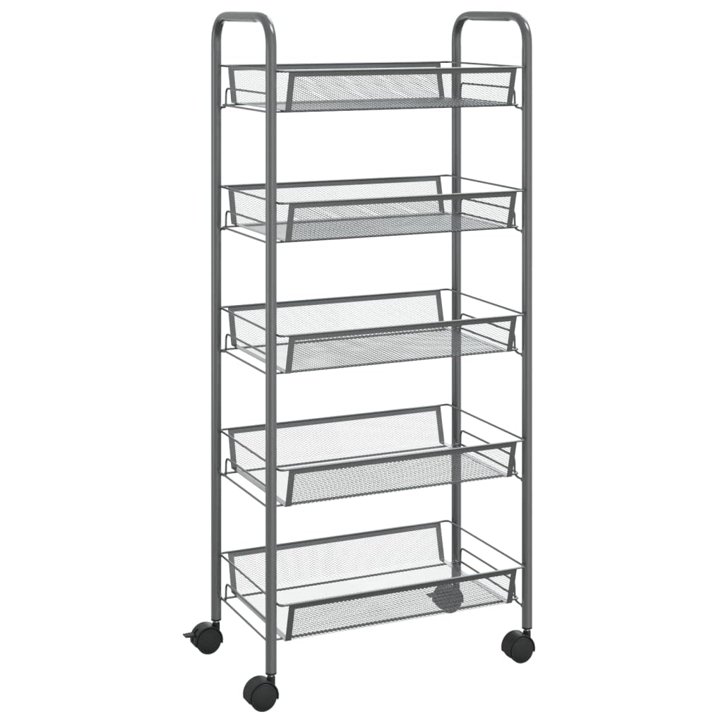 vidaXL 5-Tier Iron Kitchen Trolley in Gray - Versatile Mobile Storage Cart with Removable Mesh Baskets