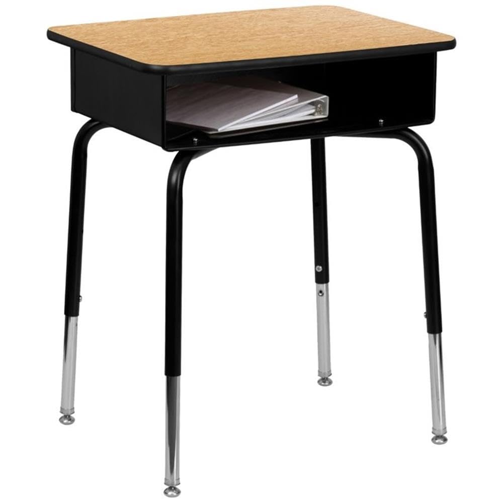 Flash Furniture Billie Student Desk - Natural Open Front Metal School Desk - 24&quot;W x 18&quot;D Adjustable Height, Durable Desk for School or Remote Learning