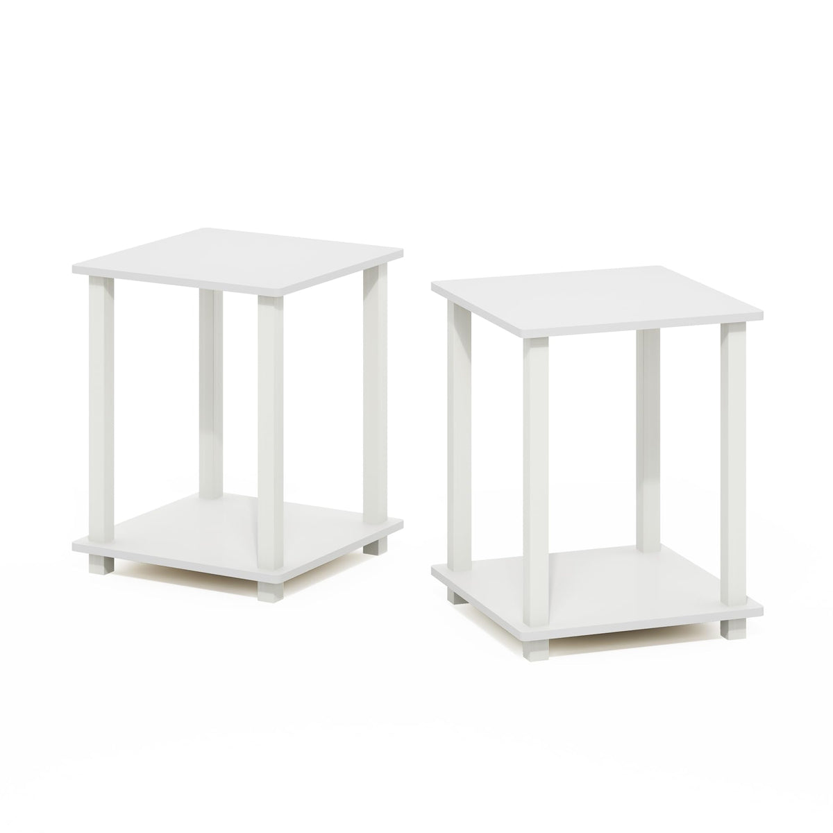 Furinno Simplistic End Table, Set Of Two, White/White