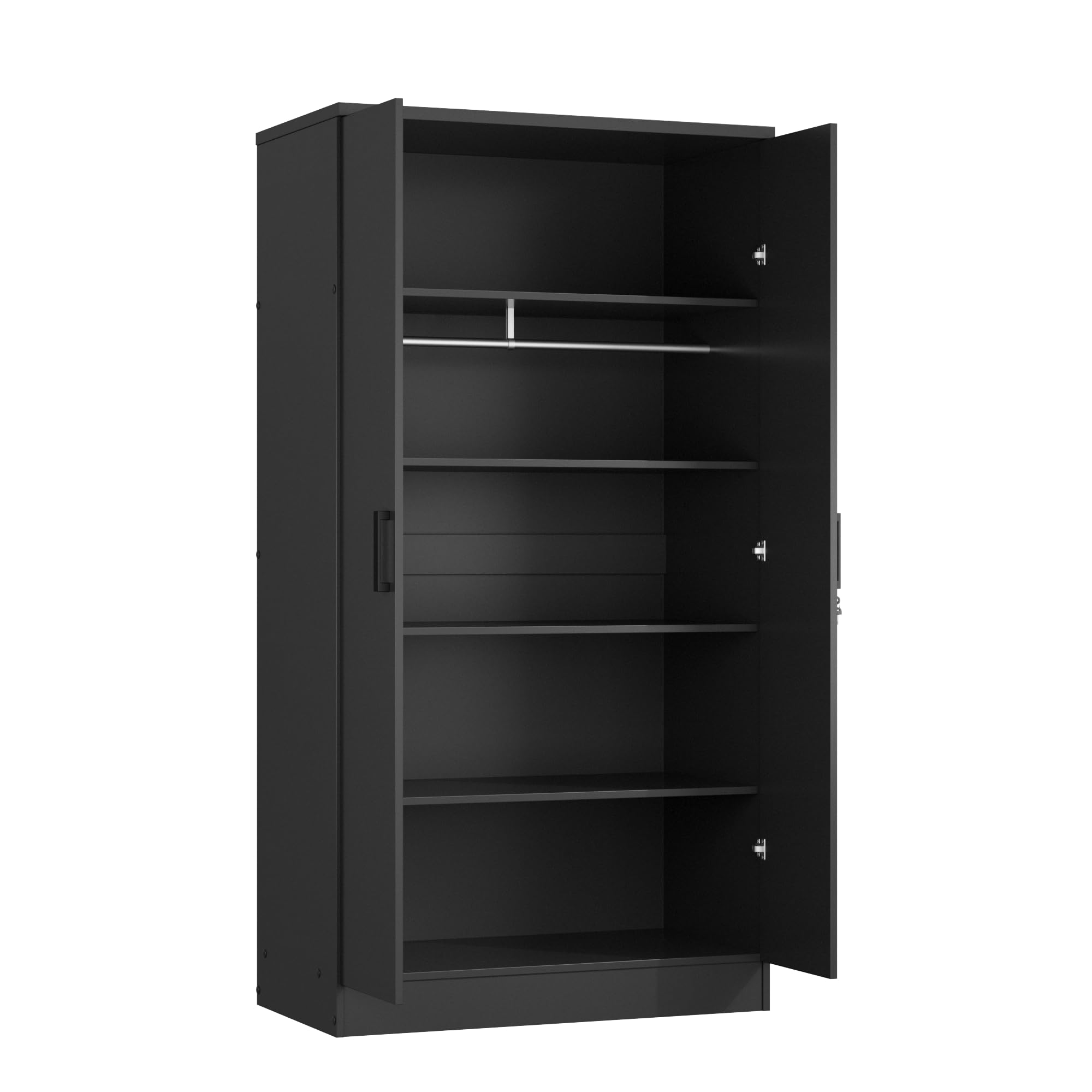 Woodpeckers Furniture And Mattress 2 Doors Wardrobe with Shelves (Black)