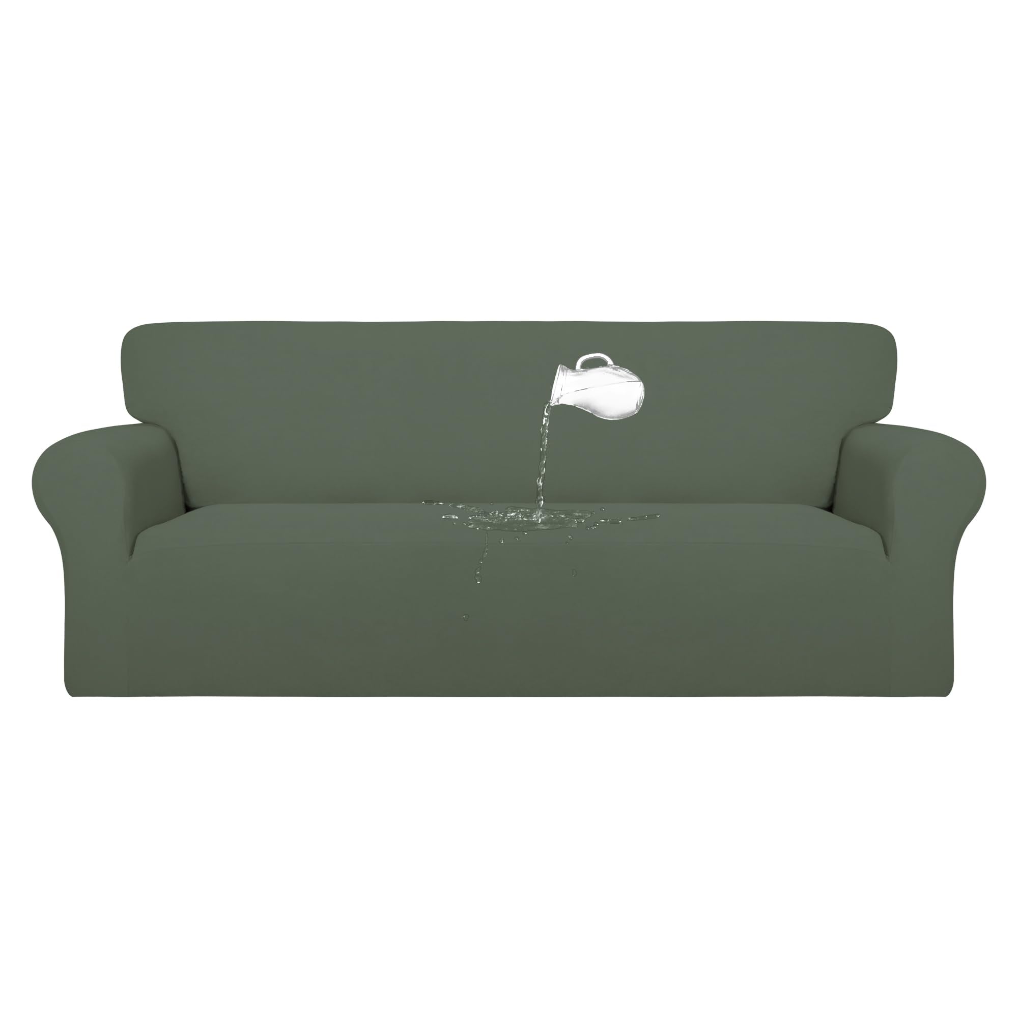 Purefit 100% Dual Waterproof Couch Cover Slipcovers For Couches And Sofas - Stretch Non Slip Fleece Sofa Covers Washable, Leakproof Furniture Protector For Kids, Pets (Oversized Sofa, Greyish Green)
