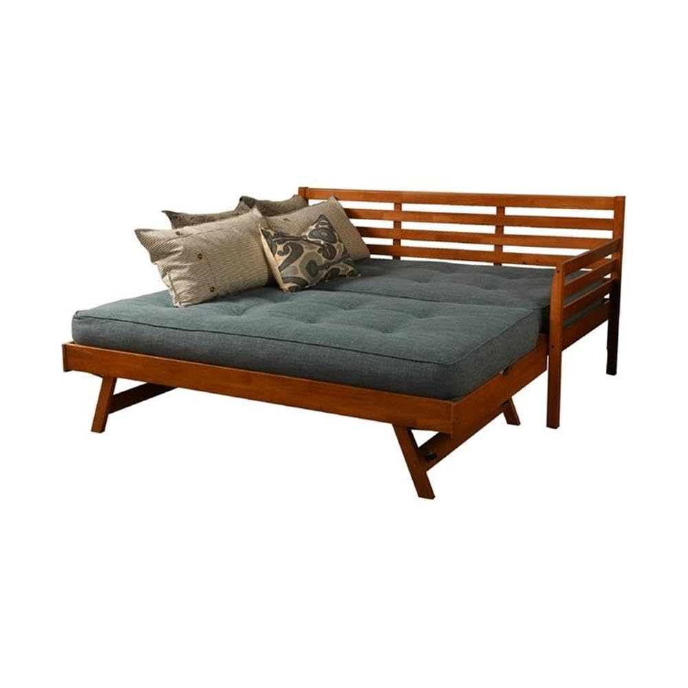 Kodiak Furniture Boho Wood Daybed/Pop Up Bed in Barbados Brown w/Linen Mattress