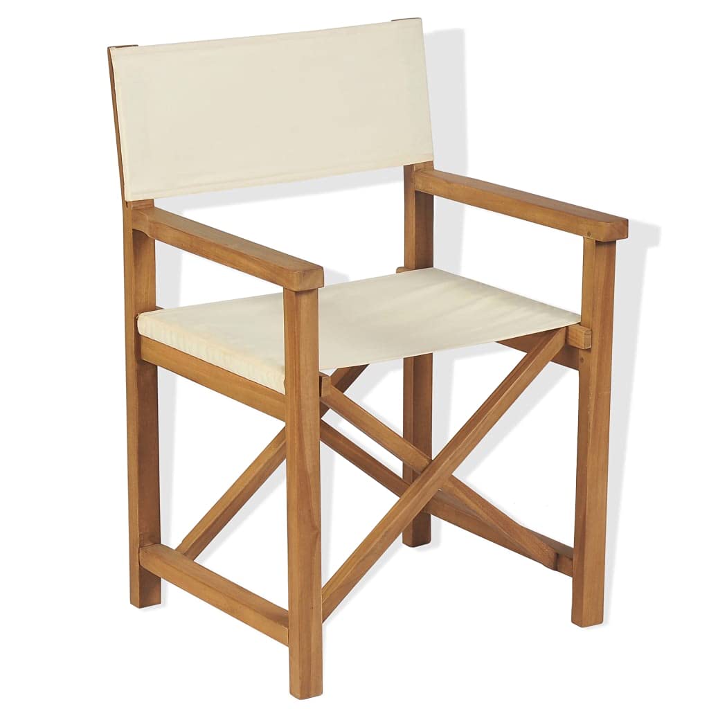 vidaXL Folding Director's Chair - Brown Cream Teak Wood - Weather-Resistant Garden Furniture - Comfortable Seat and Backrest - Easy Storage and Assembly