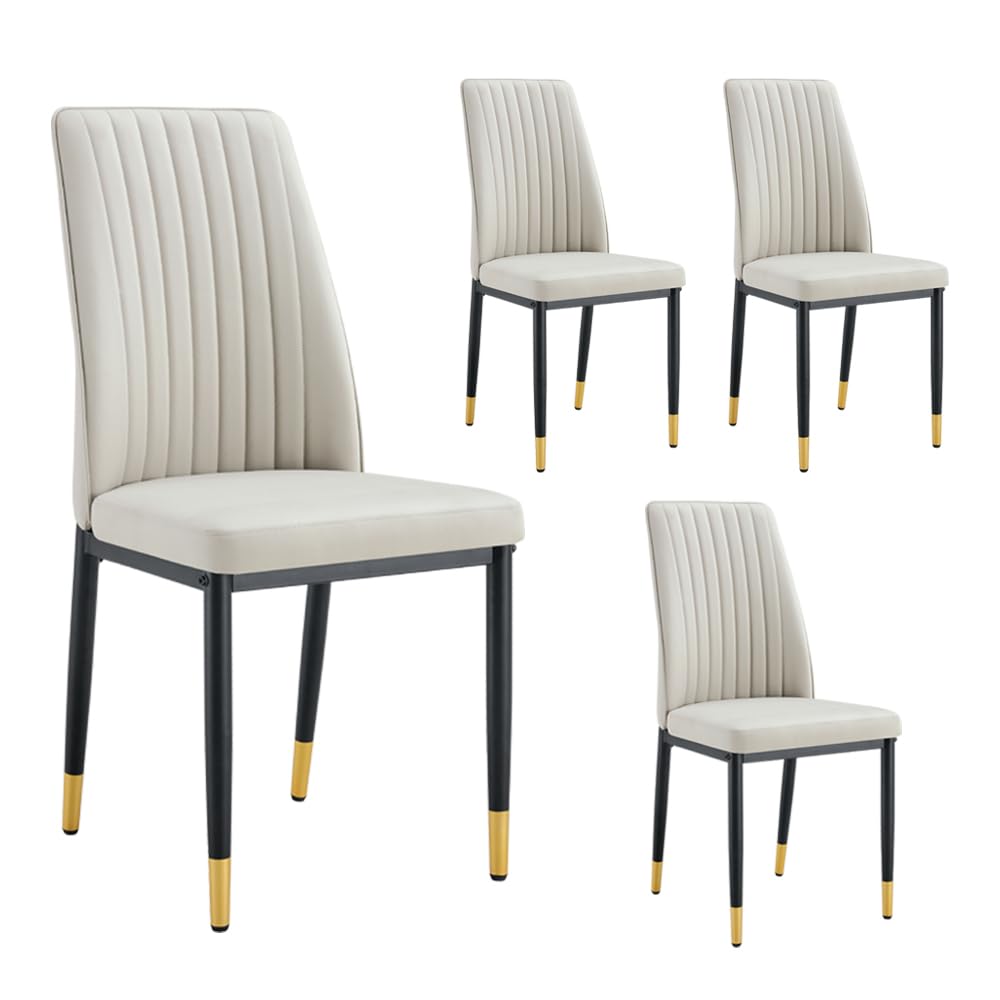 Rdueei Modern Dining Chairs,Dining Room Chairs Set Of 4,Grey Chair With Pu Leather And Chrome Leg High Back Sillas Para Comedor,