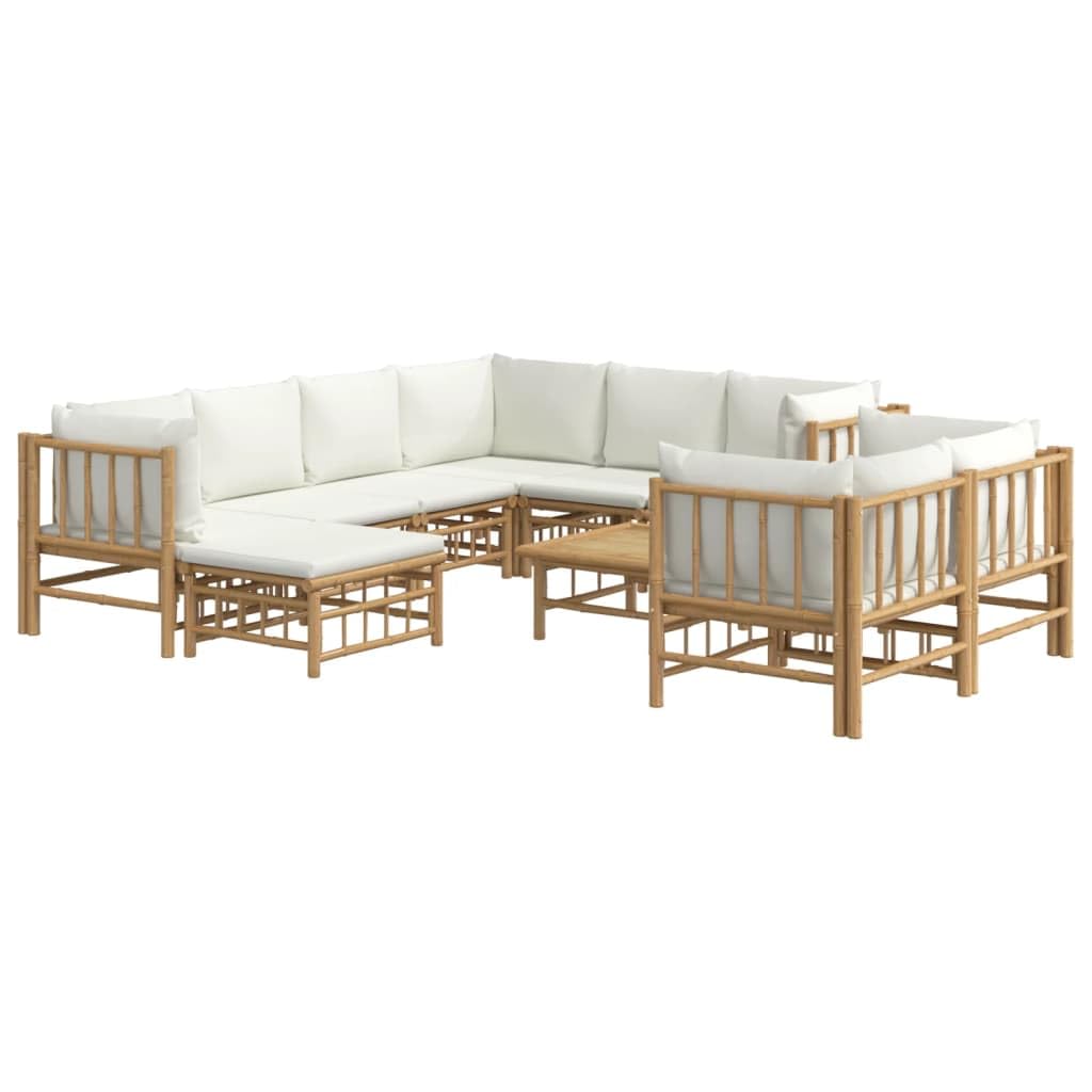 vidaXL 10 Piece Patio Lounge Set with Cream White Cushions Bamboo