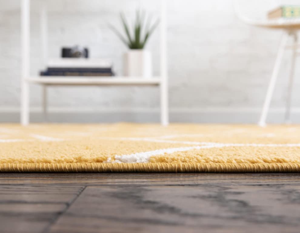 Unique Loom Trellis Frieze Collection Area Rug - Rounded (3' X 5' Oval, Yellow/ Ivory)