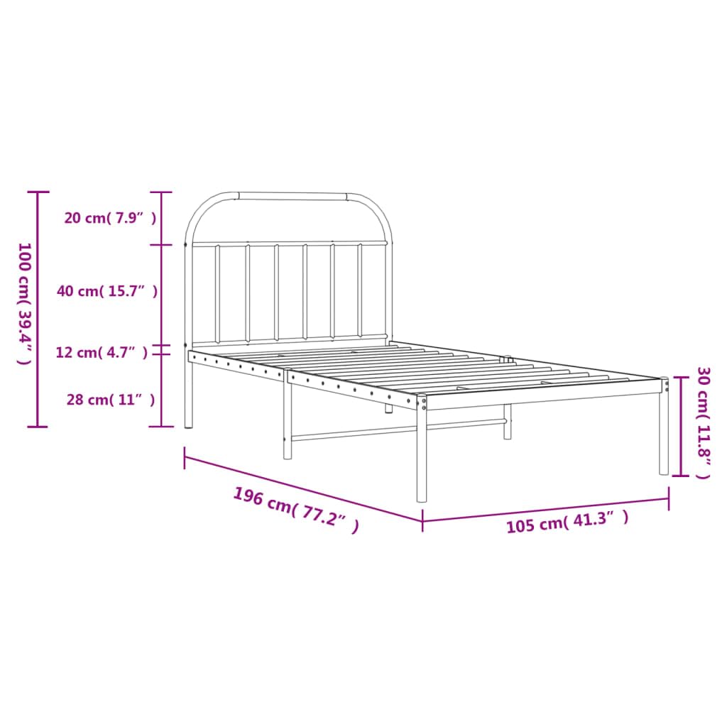 vidaXL Steel Single Bed Frame with Extra Storage Space & Supportive Headboard, Ideal for Bedroom - Robust, Breathable & Durable Design, Black
