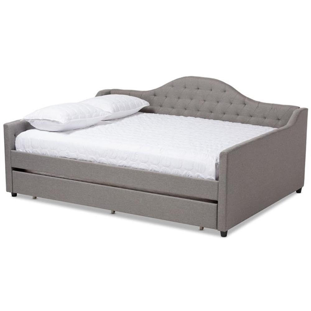 Baxton Studio Eliza Modern and Contemporary Grey Fabric Upholstered Queen Size Daybed with Trundle