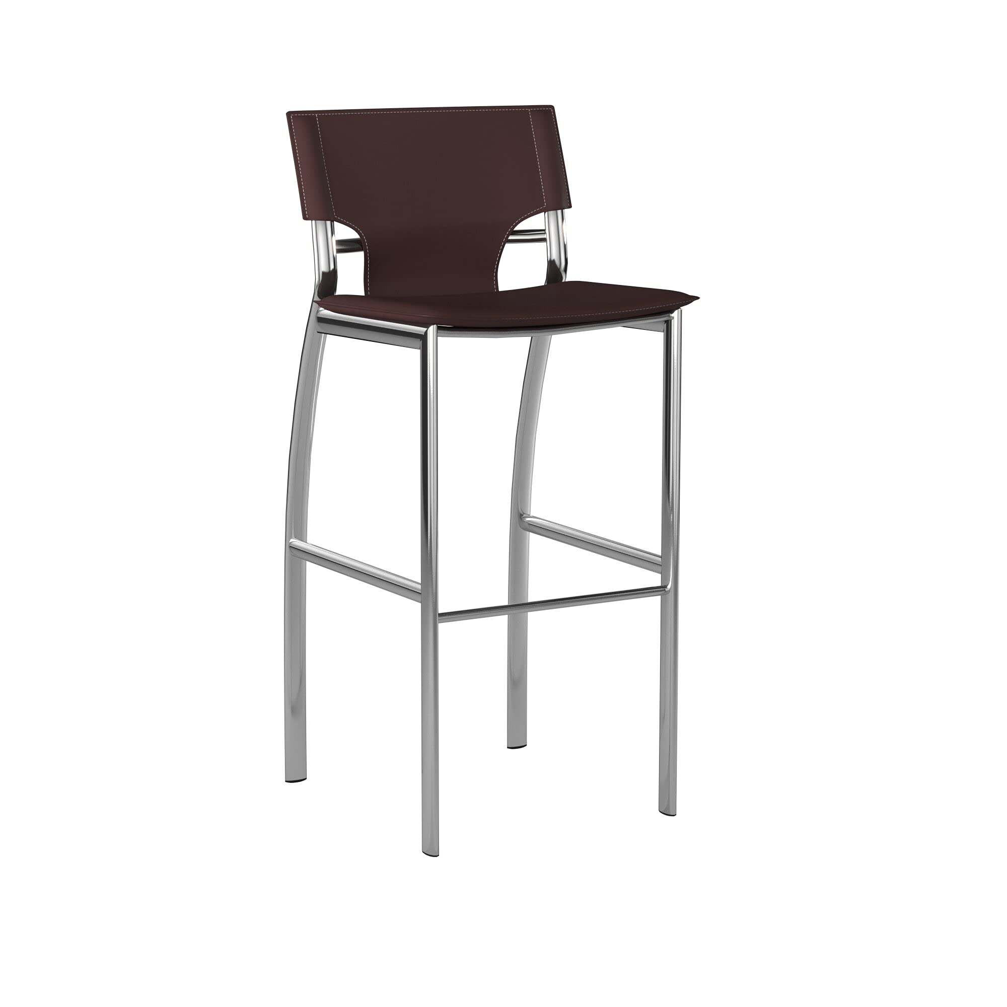 Neos Modern Furniture Set of 2 Regenerated Leather Bar Stool with Chrome Legs and 26&quot; Seat Height, Brown