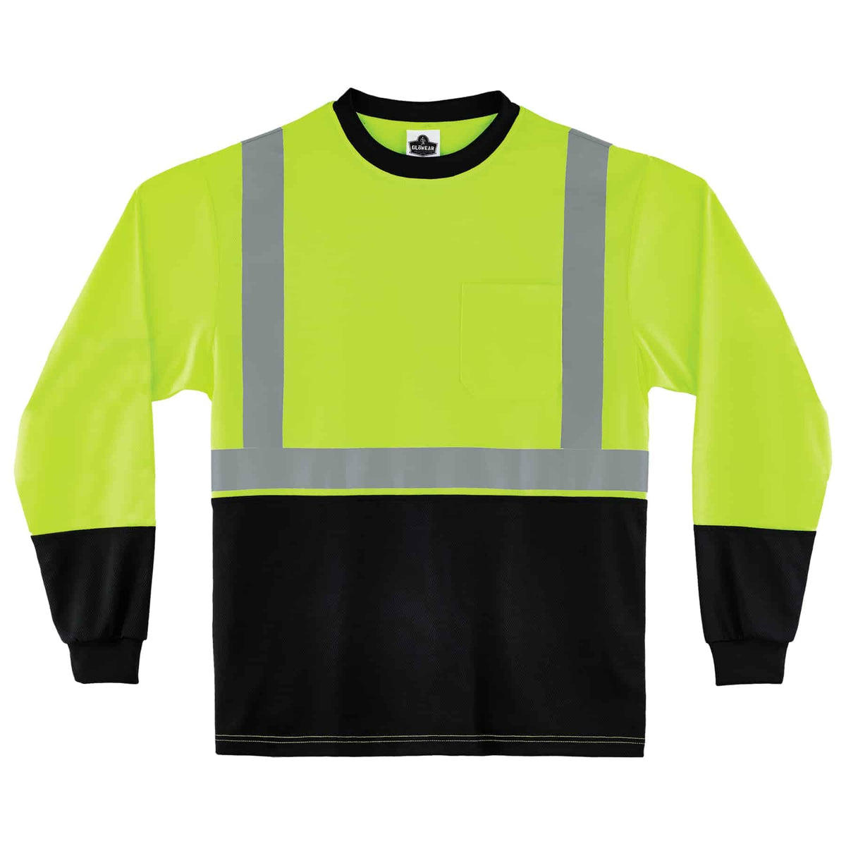 Ergodyne GloWear 8291BK ANSI Black Bottom High Visibility Lime Long Sleeve Reflective Safety Shirt, X-Large