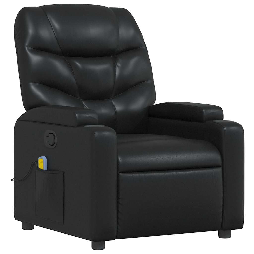 vidaXL Black Leather Recliner Chair with 6-Point Vibration Massage, Adjustable Backrest & Footrest, Cup Holders, Side Pocket, Padded Seat, Perfect for Living Room or Home Theater Seating