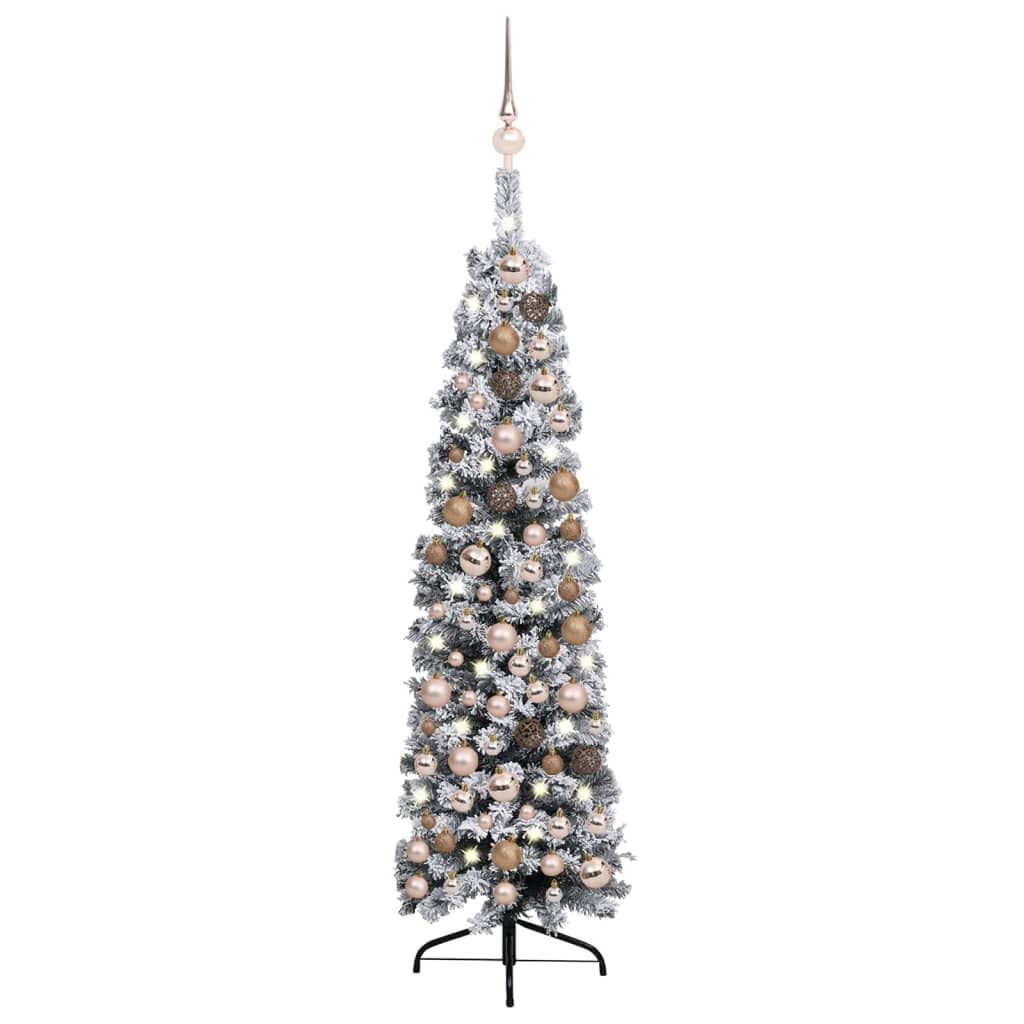 Vidaxl Slim Artificial Christmas Tree With Leds&Ball Set Accessory Ornament Festival Holiday Party Home Artificial Tree Xmas Dec