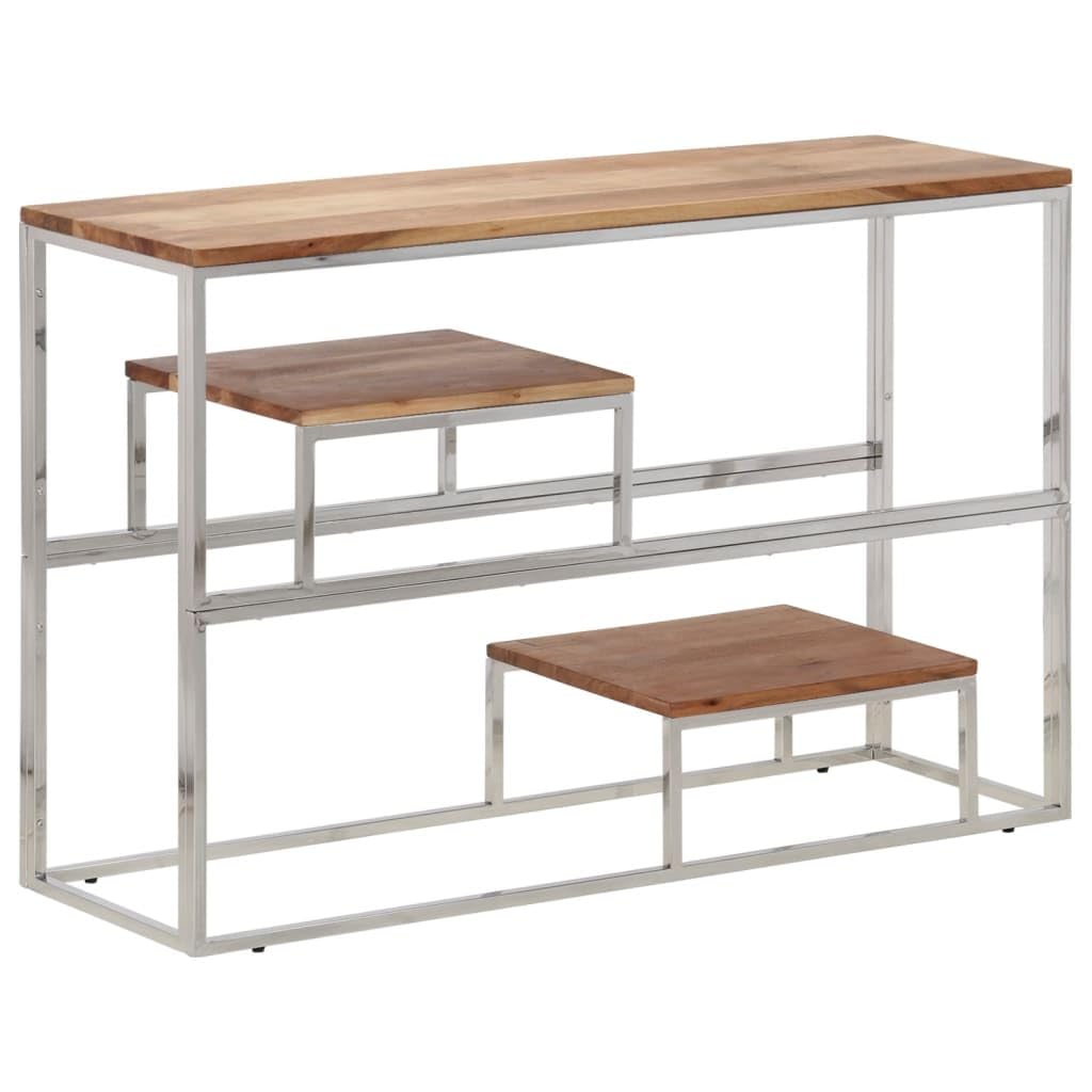 vidaXL Console Table - Silver Stainless Steel Frame & Solid Acacia Wood Top, 43.3"x13.8"x27.6", Suitable for Living Room, Entryway