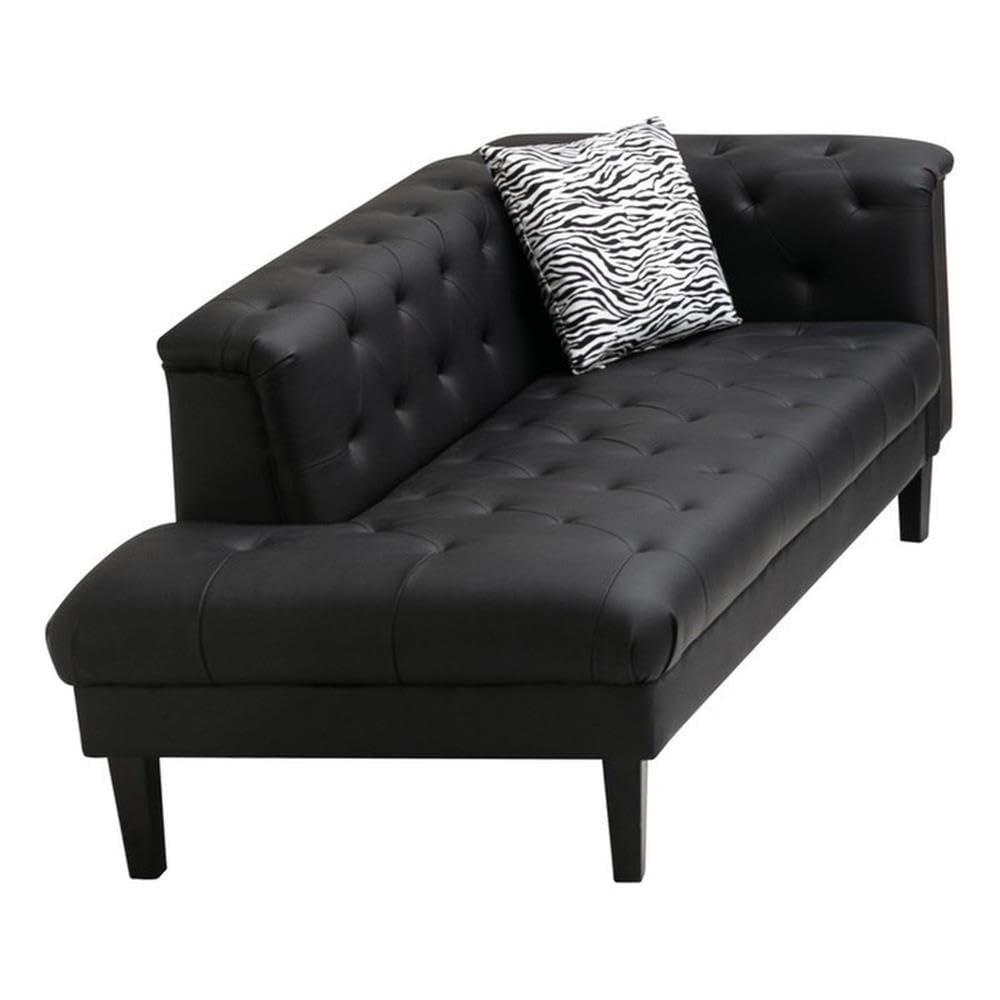 Sarah Black Vegan Leather Tufted Chaise with 1 Accent Pillow