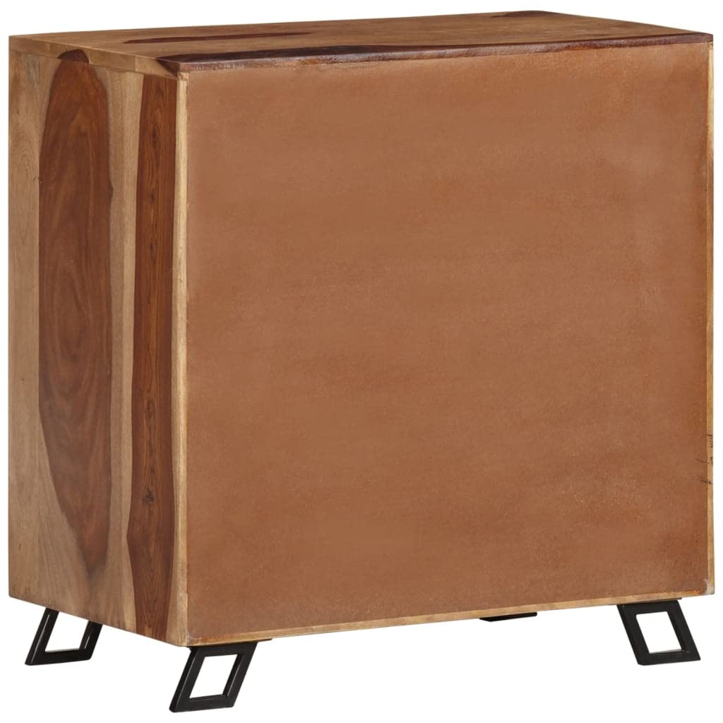 vidaXL Solid Sheesham Wood Sideboard with Matte Finish - Rustic Charm, Ample Storage, 25.6&quot;x13.8&quot;x25.6&quot; with Iron Handles/Foot and Unique Wood Grains