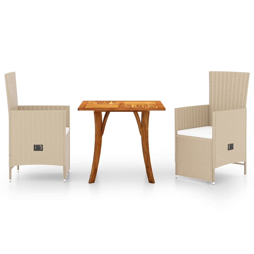 Vidaxl Patio Dining Set 3 Piece Garden Outdoor Balcony Backyard Terrace Dinner Dinette Seating Table Chair Furniture Set Home Beige
