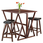 Harrington 3-Piece Drop Leaf Table and Stools Set | Solid Wood | Walnut Finish | 39.37' W x 31.5' D x 36.22' H | Assembly Required
