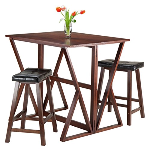 Harrington 3-Piece Drop Leaf Table and Stools Set | Solid Wood | Walnut Finish | 39.37' W x 31.5' D x 36.22' H | Assembly Required