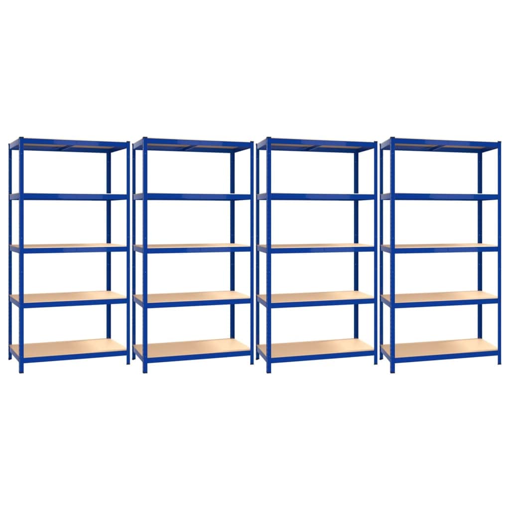 Vidaxl 4X 5-Layer Shelves Business Workshop Storage Industrial Shelving Warehouse Height-Adjustable Shelf Rack Blue Steel And Engineered Wood