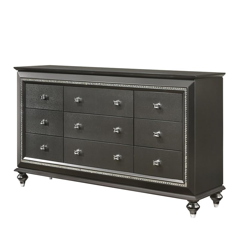 Acme Kaitlyn Wooden 9-Drawer Dresser In Metallic Gray