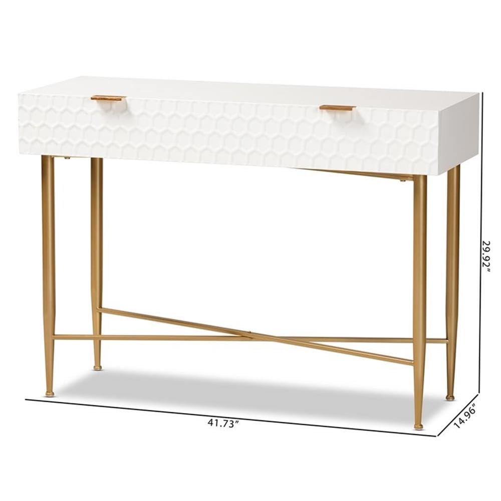 Baxton Studio Galia White Finished Wood and Gold Metal 1-Drawer Console Table