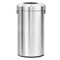 EKO 32-Gallon Round Stainless Steel Open Top Trash Can, Large Commercial Waste Bin with Detachable Lid and Carrying Handle, Brus