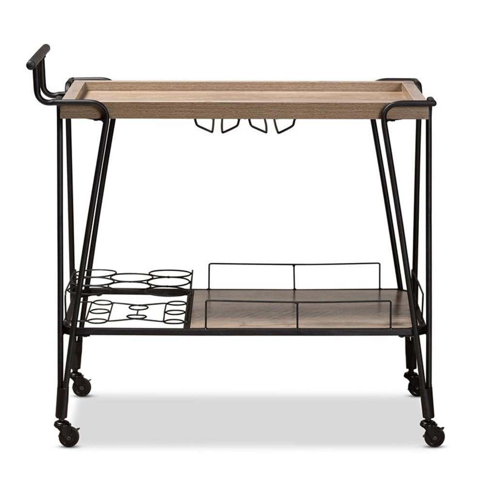 Baxton Studio Perilla and Brown Finished Wood and Black Metal Serving Cart