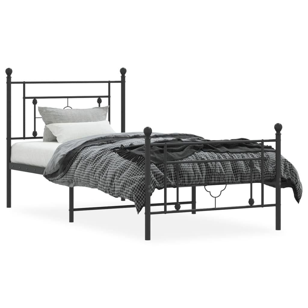 vidaXL 10'' King Metal Bed Frames with Headboard and Footboard, Platform Bed Frame with Strong Metal Slats Support, Under Bed Storage, Noise Free, Black, Without Mattress