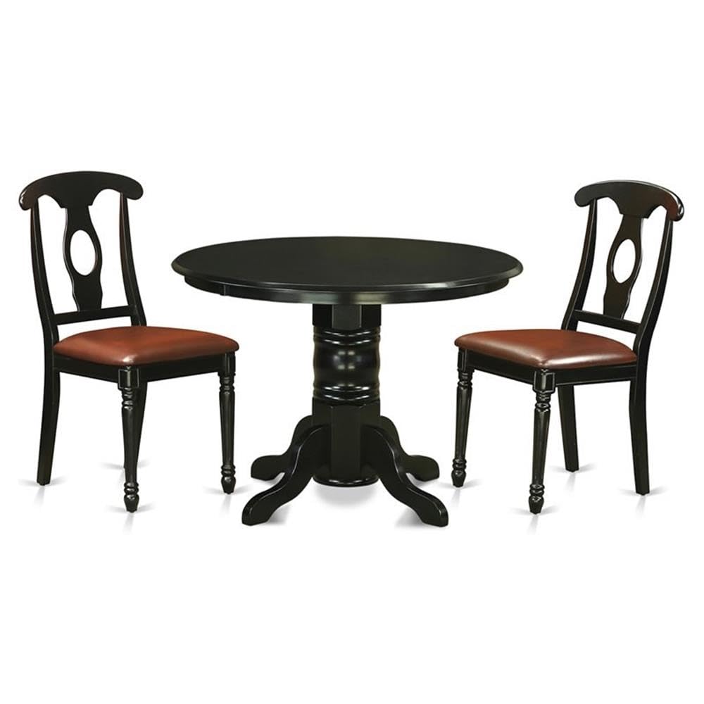 East West Furniture SHKE3-BLK-LC 3 Piece Kitchen Table & Chairs Set Contains a Round Dining Room Table with Pedestal and 2 Faux Leather Dining Room Chairs, 42x42 Inch, Black