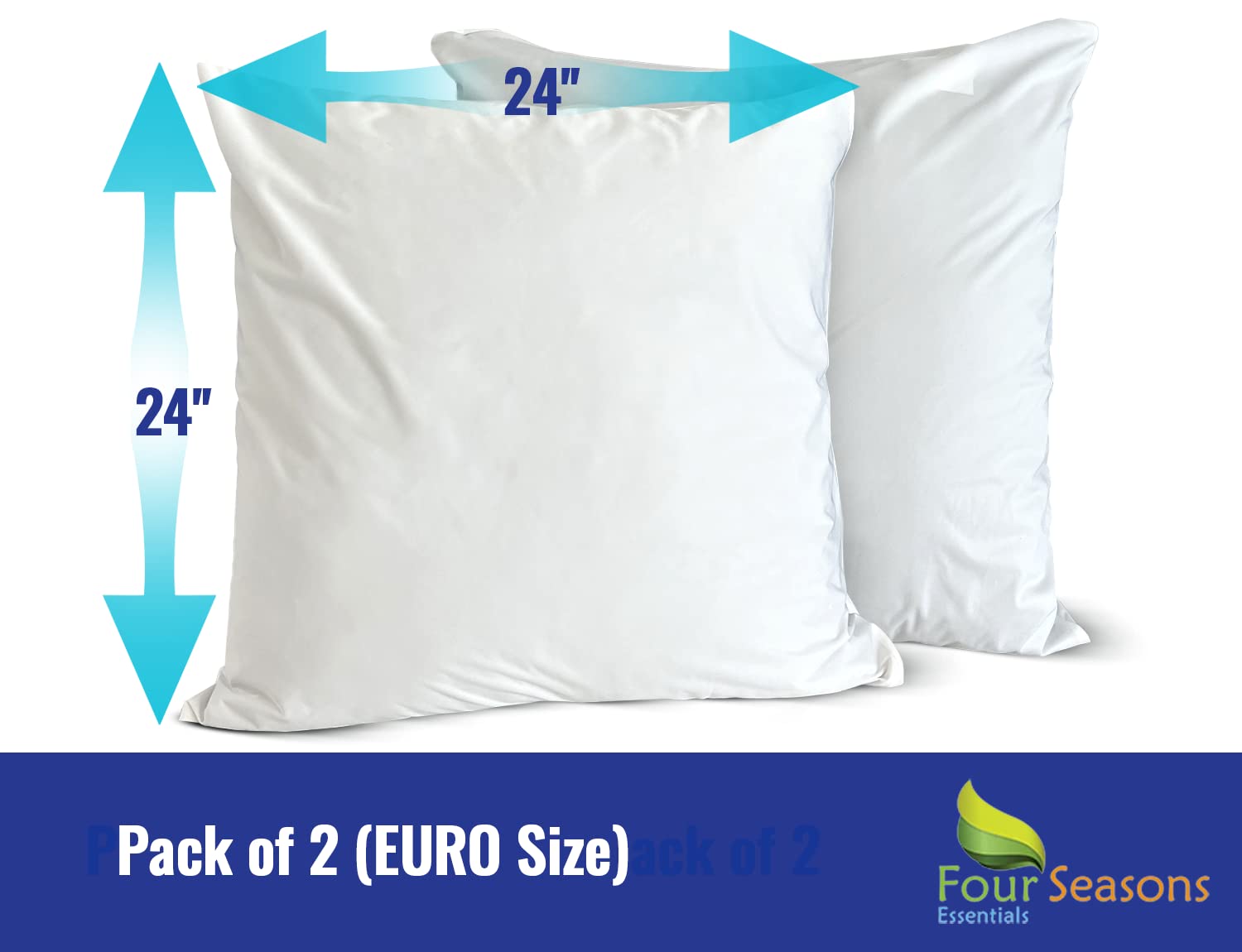 Euro Size Pillow Protectors (Set Of 2) - European Square 24X24 Pillow Covers Waterproof Hypoallergenic Dust Proof Zippered Encas
