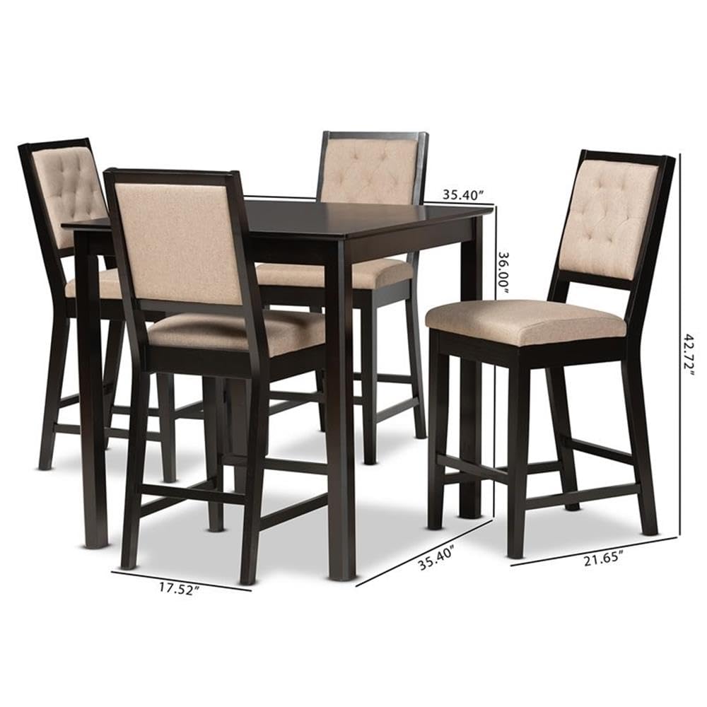 Baxton Studio Gideon Sand and Dark Brown Finished Wood 5-Piece Pub Set