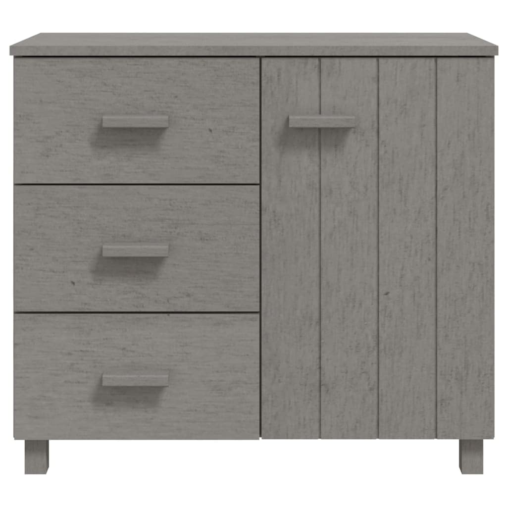 vidaXL Solid Pinewood Sideboard HAMAR - Light Gray Decorative Cabinet with 1 Door and 3 Drawers, Stable and Spacious Wooden Highboard Furniture