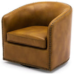 Comfort Pointe Tyler Camel Brown Faux Leather Swivel Arm Chair with Nailhead Trim