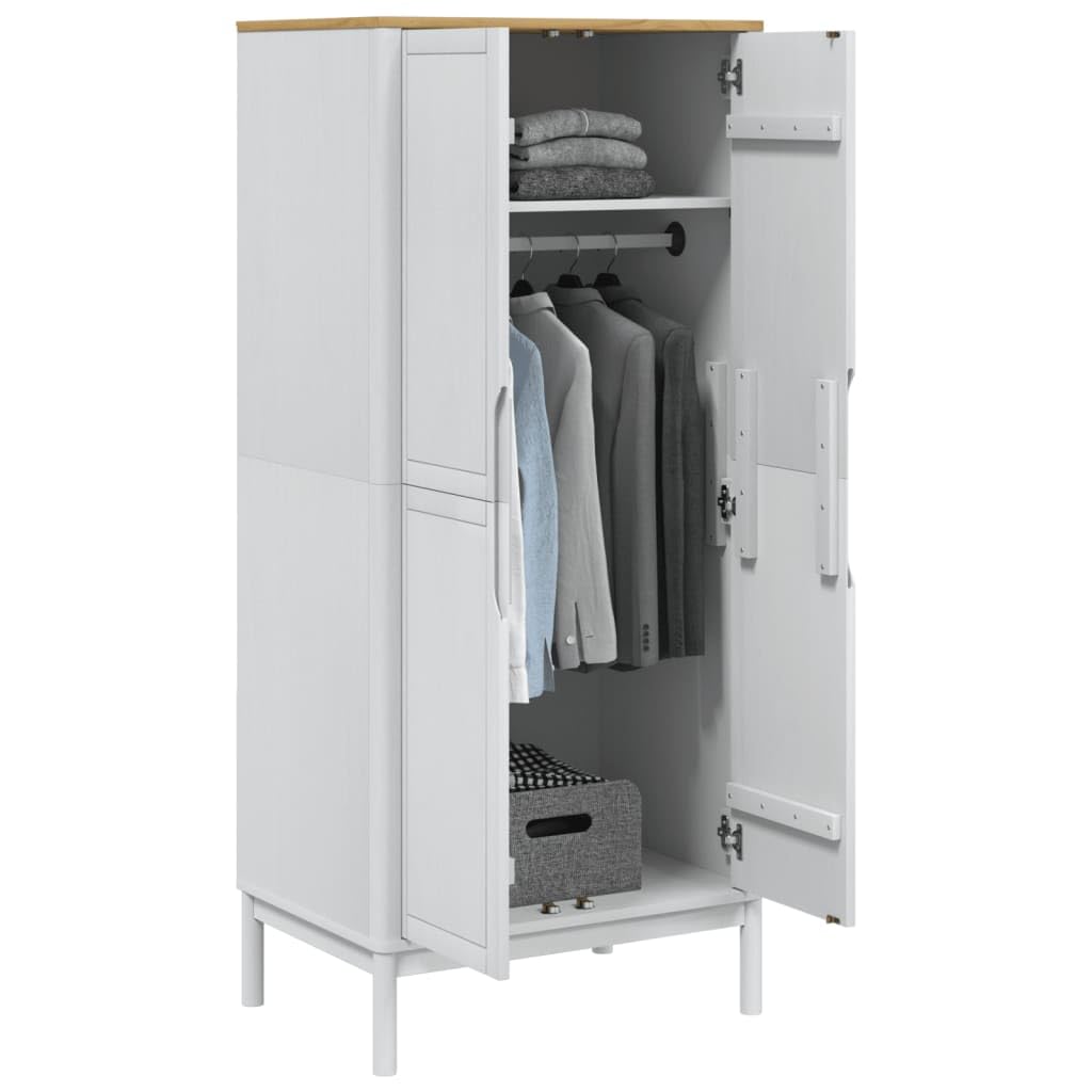 vidaXL Wardrobe FLORO - Solid Pine Wood, White Finish, 30.3&quot;x20.9&quot;x67.3&quot;, Spacious Storage with Clothes Rail and Practical Doors