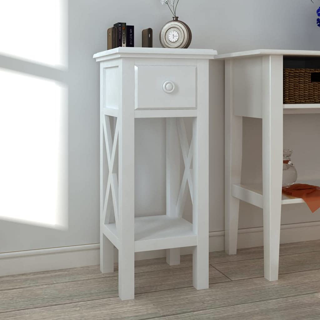 vidaXL Side Table Drawer White Bedroom Bedside Table Nightstand