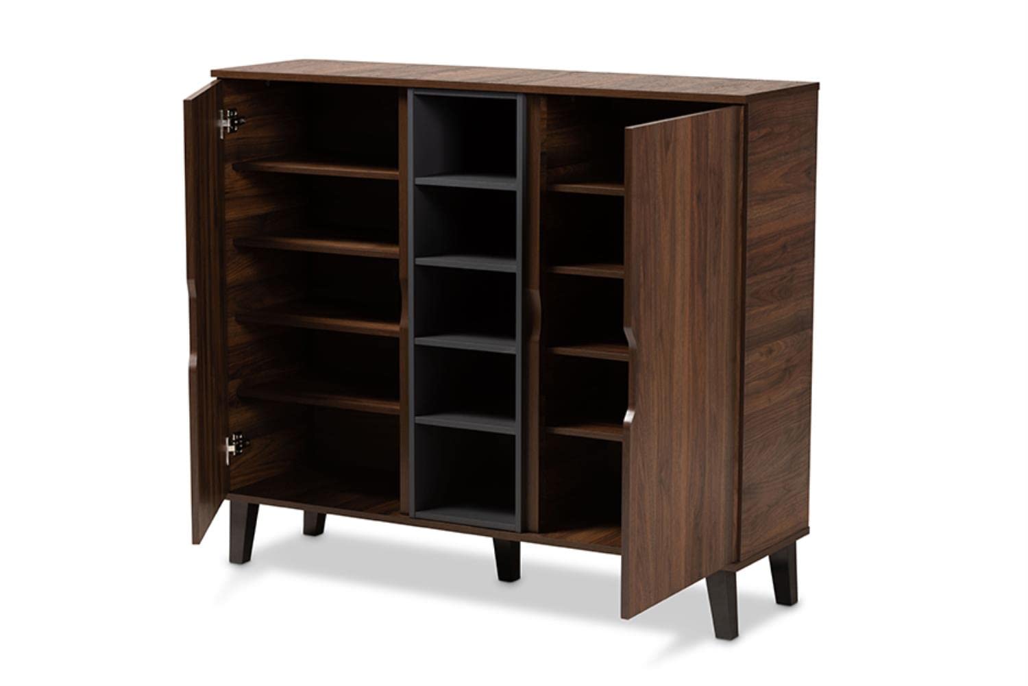 Baxton Studio Idina Mid-Century Modern Two-Tone Walnut Brown and Grey Finished Wood 2-Door Shoe Cabinet