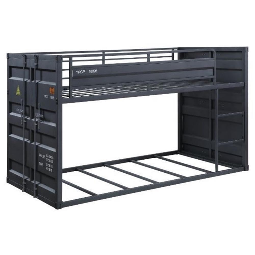 Acme Cargo Container Style Metal Twin Over Twin Bunk Bed in Gunmetal