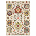 HomeRoots 509344 10 x 13 ft. Ivory Yellow Rust Green Gray Pink Orange Blue & Gray Oriental Power Loom Stain Resistant Rectangle Area Rug with Fringe