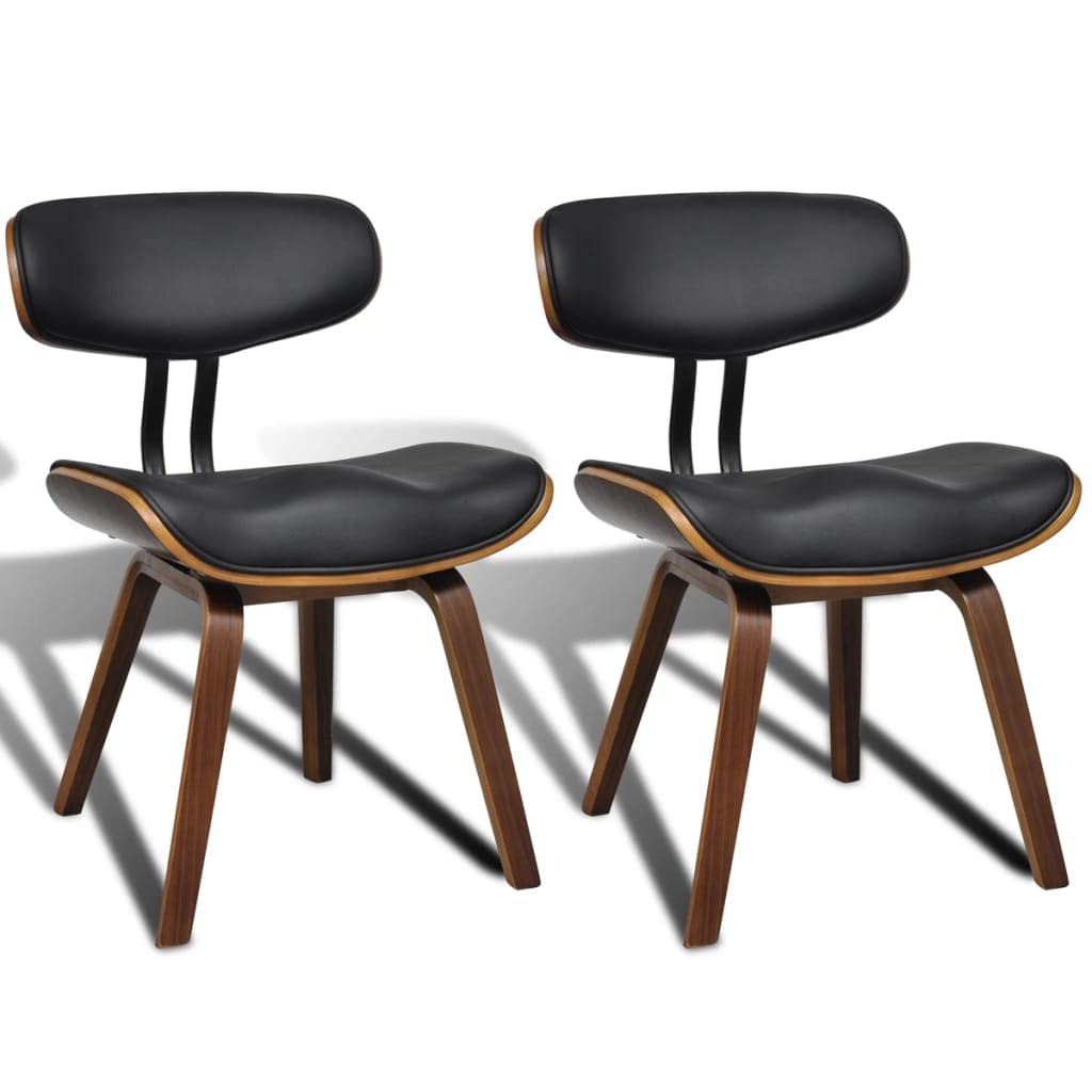 vidaXL Dining Chairs Set of 2, Bent Wood and Faux Leather, Brown and Black, Scandinavian Style, Seating Solution for Kitchen and Living Space'