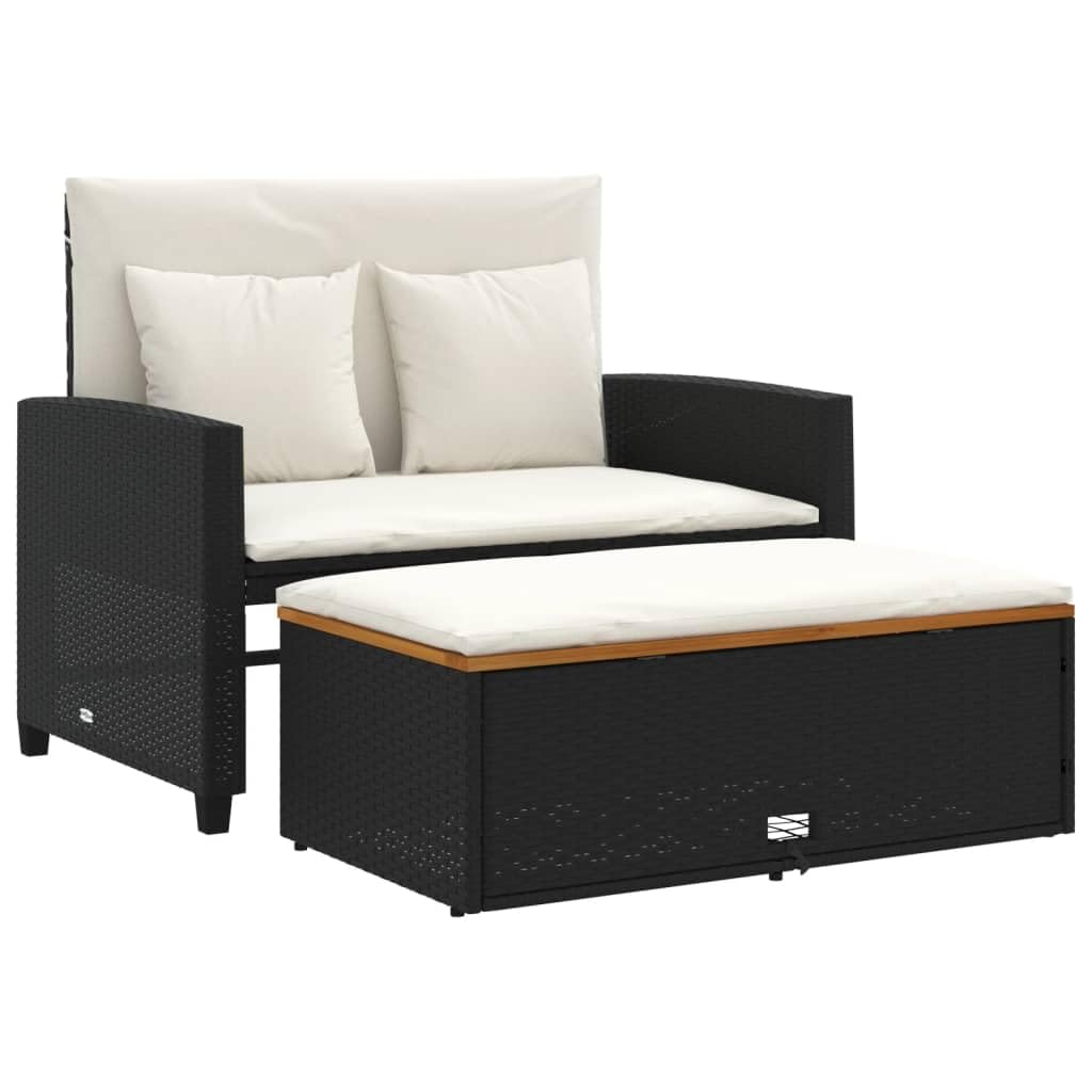 vidaXL Garden Sofa with 2 Seater Cushions, Outdoor Seat, Loveseat, Patio Furniture Terrace Balcony, Rattan and Wood Acacia Black
