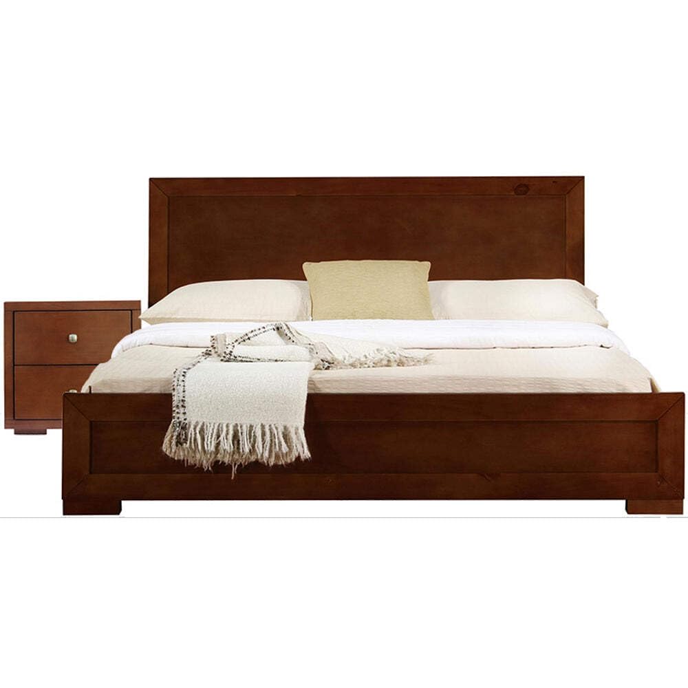 Trent Wooden Platform Bed in Walnut, Full with 1 Nightstand